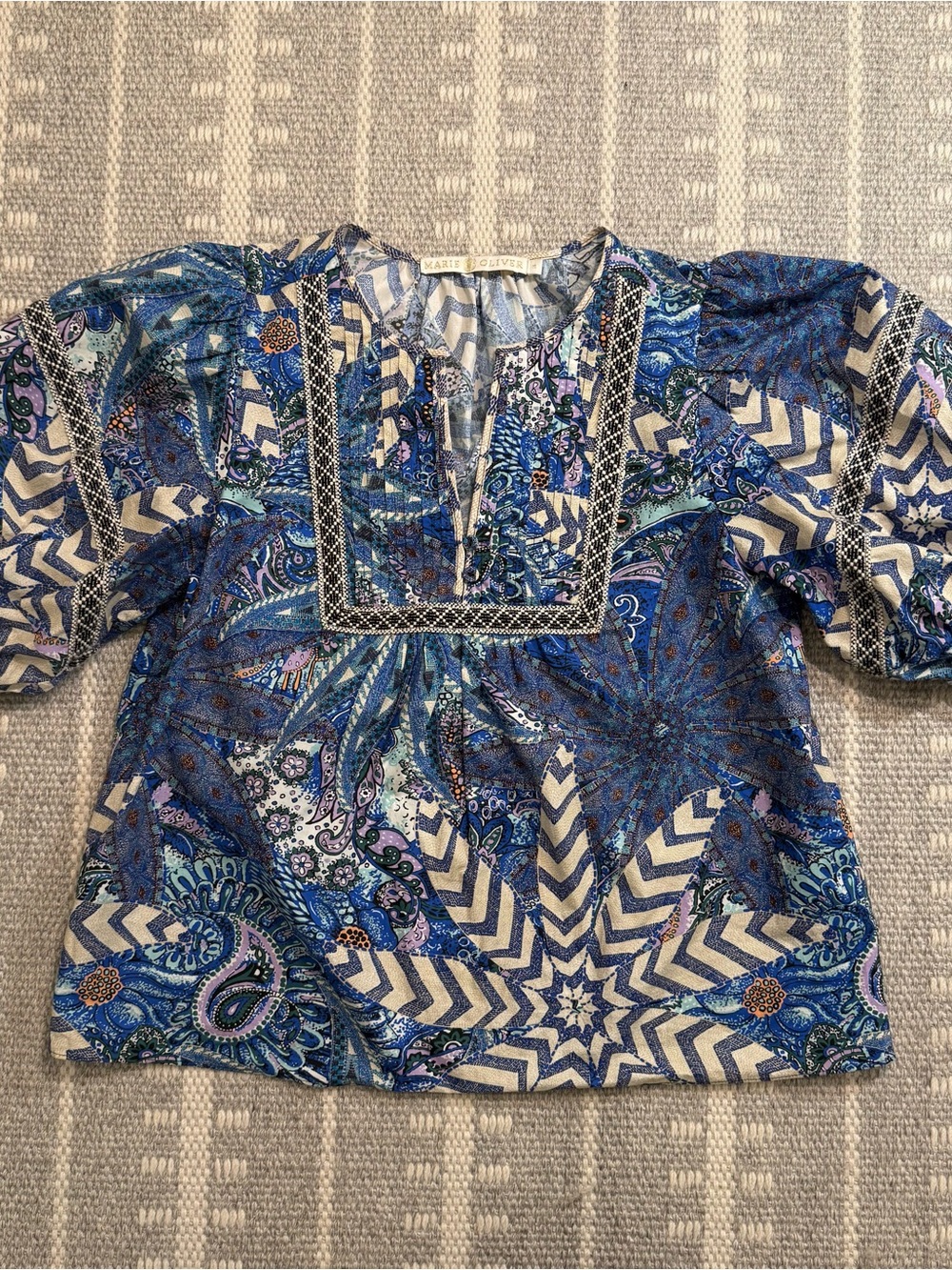 Marie Oliver Blue Paisley Mix Peasant Blouse